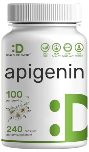 Apigenin 100mg, 180 Capsules, 3 Months Supply | Bioavailable Plant (Chamomile) Extract Bioflavonoids - Apigenin Supplement Third