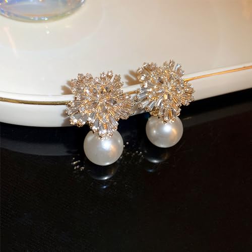 YERTTER Chic Pearl Rhinestone Dangle Earrings Crystal Statement Vintage Gold Pearl Earrings Set for Women4