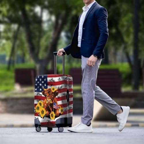 Image of Mumeson Travel Luggage Cover, Suitcase Protect Cover Case Cow American Flag Travel Luggage Cover Anti-Scratch Luggage Suitcase Protection Cover Fit Inch 18 19 20 21