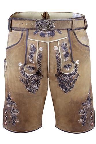 Edelnice Trachtenmode Bayerische Traditionelle Krachlederne Kurze Lederhose Toni aus weichem Ziegenleder inkl. Gürtel Gr. 44-68 (64)