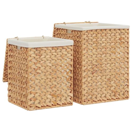 Gecheer Foldable Laundry Basket Set - Rustic Water Hyacinth with Metal Frame, Cream White, Large 36x36x50 cm Model355183