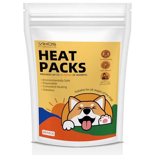 VIKOS Products (30-Pack Upgraded Heat Packs for Newborn Puppy, Anxiety Dog Toys Replacement Heat Packs, Disposable Puppy Warmers - Lasting for Approximately 40 Hours