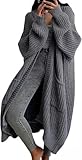 Kenhansion Womens Long Cardigan Sweaters Oversized Open Front Knit Chunky Warm Sweater Coat Fall Winter Knee Length Outwear (Dark Grey,Large)