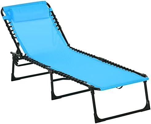Outsunny Outdoor Folding Chaise Lounge Chair Portable Lightweight Reclining Garden Sun Lounger with 4-Position Adjustable Backrest for Patio, Deck, and Poolside, Blue