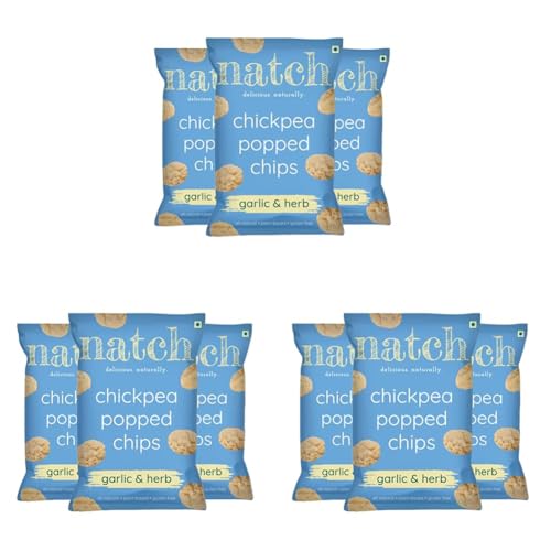 Image of Natch Chickpea Popped Protein Chips, Healthy Snacks, Low Calorie, Not Fried Not Baked, Vegan, Gluten Free, Rich in Fiber, Garlic & Herb Flavour, 55gm each (Pack of 9)