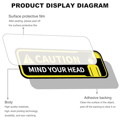 Image of Watch Your Head Sign Stickers, Self Adhesive Vinyl Caution Mind Your Head Safety Signs Decals for Stairs Basement and Factory UV Protected Fade Resistant
