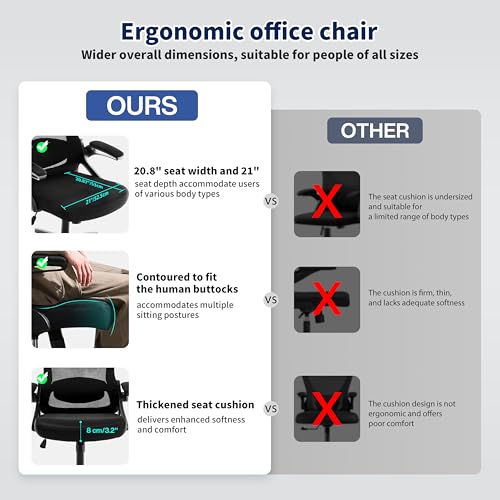 Image of Ergonomic Office Chair, Desk Chair with Adjustable Lumbar Support, Breathable Mesh Comfy Computer Chairs with Flip-up Armrests Executive Task Chair for Adults Home Office (4Pcs)