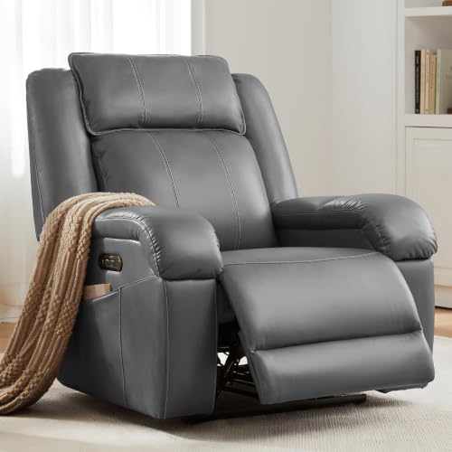 Image of SITJOY Pet-Friendly Leather Power Recliner, Zero Wall Hugger, Gray