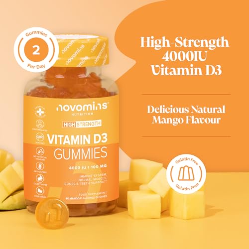 Vitamin D Gummies - 4000 IU Vitamin D3 - Vegetarian & Gluten Free - VIT D Gummies for Bones & Teeth - Alternative to Vitamin D Tablets & Spray - 60 Gummies - 1 Month Supply - Novomins - Image 4