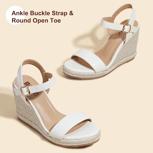 Image of IDIFU IN4 Espadrille Wedge Sandals for Women Open Toe Ankle Strap Platform Wedges Heels Causal Summer Wedge Shoes Comfortable Espadrilles Wedges