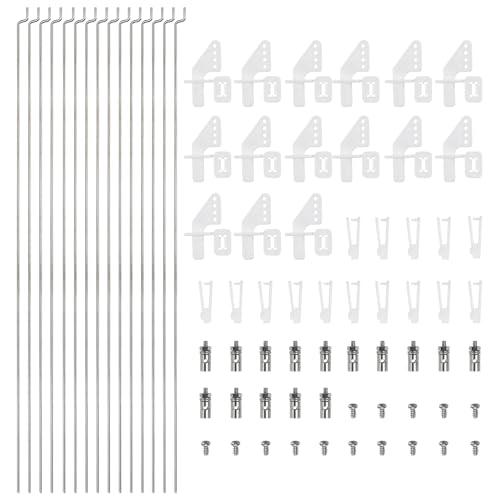 MECCANIXITY 15pcs 1.2x200mm Z Push Rods Parts & 15pcs 1.3mm Adjustable Pushrod Connector Linkage Stopper & 15pcs Nylon Control Horns for DIY RC Car,Boat,Airplane,Helicopter Model Replacement