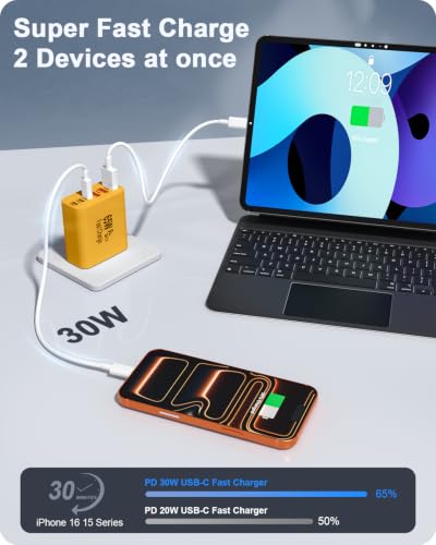 Image of 2-Pack 65W USB C Charger Block, 6-Port Fast Wall Charging Block [3 PD USB-C & 3 QC USB-A] for iPhone 17 16 15 Pro Max, iPad Pro, Galaxy S26 S25, Pixel 10 9, iWatch,Google & More
