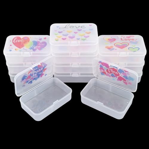 Image of Goodma 12 Pieces Love Hearts Image Pattern Rectangular Plastic Boxes Empty Storage Organizer Containers with Hinged Lids for Small Items and Other Craft Projects, 3.3 x 2.2 x 1 inch (Frosted White)