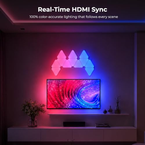 Image of Apex TV Sync Triangle Light Panels, 6-Pack RGBIC Smart LED Wall Lights, TV Screen Color Sync, Music Sync, App Control, Compatible with Infinity Sync, Apex HDMI Sync Box 2.0 Required, 1-Year Warranty