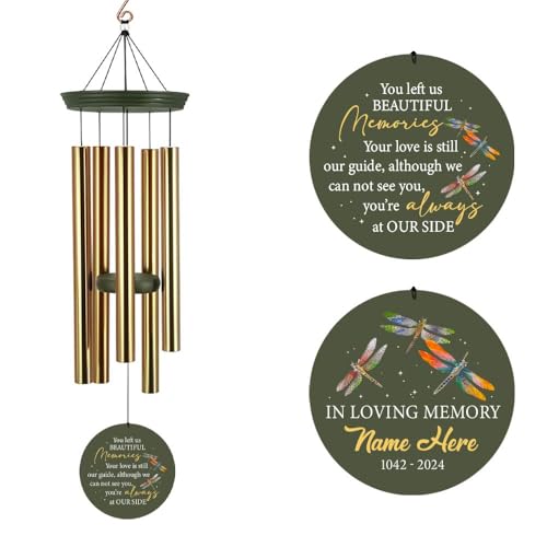 Image of ASTARIN Memorial Dragonflies 36 inch Wind Chimes, Personalized Name Sympathy Wind Chime, in Memory of Loss Mom Loved One, Large Deep Tone Bereavement Windchimes for Patio Clearance(Produced in Texas)