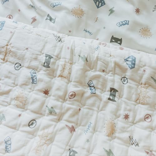 Image of MakeMake Organics Organic Baby Comforter GOTS Certified Organic Kids Blanket Cotton Infill Tufted - Reversible Ultra Soft Breathable Boys Girls Superheros (30 inchx40 inch, Mighty Heros)