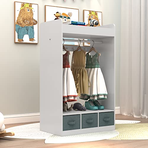 Shyneer Kids Costume Rack, Kids Dress Up Storage With Mirror And Storage Bin,Open Hanging Kids Play Armoire Dresser With Mirror,Pretend Storage Closet For Kids,Costume Storage Dresser-White #TOP5