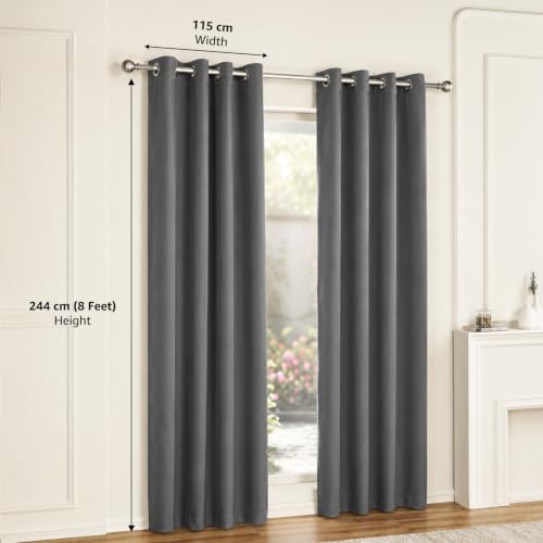 Image of Amazon Brand - Solimo Polyester 100% Blackout Plain Window Curtains|100% Blackout Window Curtains| 8 Feet |Set of 2| Plain Design |Blackout| for Living Room Kids Room and Bedroom | Color- Grey