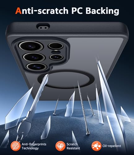Image of FNTCASE for Samsung Galaxy S24-Ultra Case: Matte Magnetic Translucent Phone Cases with Screen Protector Lens Protection Compatible with Magsafe Rugged Protective Cell Cover (C-Black)