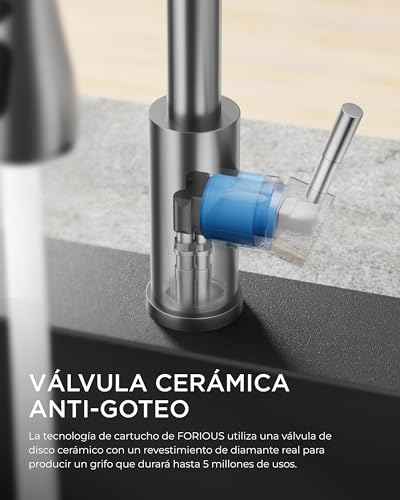 Miniatura 4 de Forious Grifo Cocina, Grifo Cocina Extraible Grifo De Cocina Fregadero Con 3 Modos Giratorio A 360 , Torneira Cozinha Monomando Flexible, Acero Inoxidable