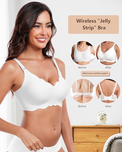 HORISUN Wireless Seamless Bras for Women No Underwire Wavy V Neck Soft Support Full Coverage Comfortable Bra2