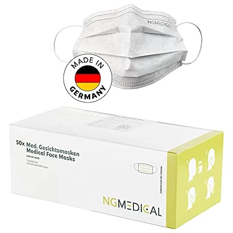 50x Medizinischer Mundschutz Weiß | CE Zertifiziert | Ohne Farbstoffe | Made in Germany | OP Maske Typ IIR | EN 14683 | BFE ≥ 98% | Einwegmaske gefördert vom Bundesministerium f. Wirtschaft & Energie Cover