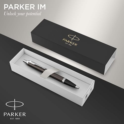 Image of (Ball Pen, Gift Box, Dark Espresso Chrome Trim) - PARKER IM Ballpoint Pen, Dark Espresso with Medium Point Blue Ink Refill (1931671)