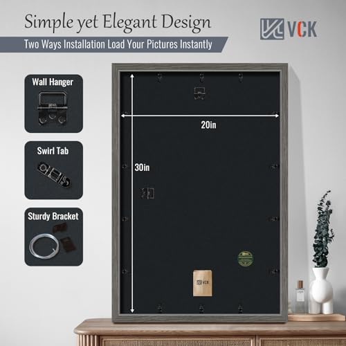 Image of VCK 20x30 Poster Frame 5 Pack, Grey Wood, 16x24 Mat, for Gallery Wall