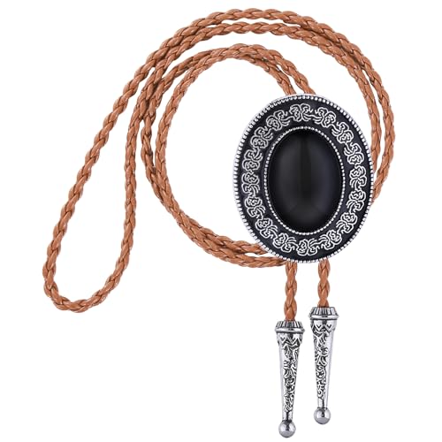 Image of Btilasif Bolo Tie Black for Men Cowboy, Triangle Turquoise Western Bolo Necklace Leather Necktie Costume Accessories