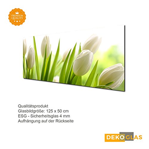DekoGlas Afbeelding op glas 'Tulpen' echt glas afbeelding keuken, wandafbeelding hal foto's woonkamer wanddecoratie, eendelig 125x50 cm - Afbeelding 8