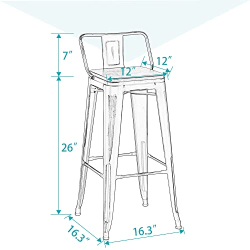 Shineboom Bar Stool Metal Bar Stools Set Of 4 Industrial Counter Height Bar Stools, Distressed Swivel Bar Stools With Back And Wooden Seat 26" Bar Stools Counter Height, Blue #TOP1