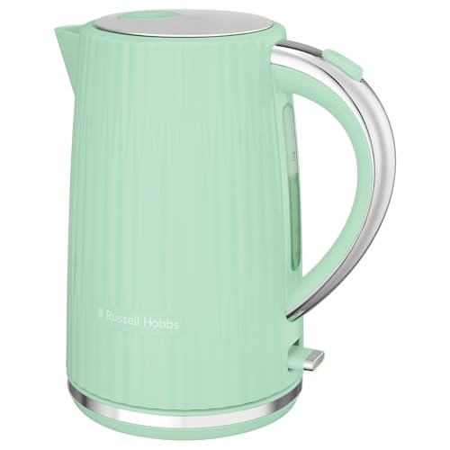 Russell Hobbs Hervidor de Agua Eléctrico, para agua caliente, té o café, 1,7 l, tapa de apertura por presión, filtro extraíble y lavable, detalles cromados, verde pistacho, 2400 W, Eden 27364-70