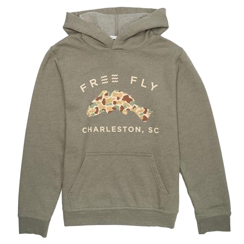 Free Fly Youth Vintage Camo Redfish Fleece Hoodie - Ultra Soft Fleece Hoodie with Camouflage Graphic, for Boys and Girls