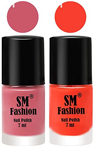 Image of Long Lasting Nail Polish | Nail Paint Combo 7 ml Each) - Set of 2 Nude Pink-Light Orange