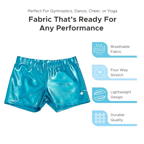 Destira Girl's Mystique Gymnastic Athletic Sport Short, Turquoise, Ideal for Gymnastics, Practices, Dance, Cheer, Tumbling, Yoga, & More, Child Large (10)4