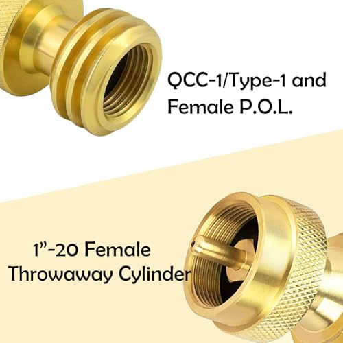 NICOLEKAY 1lb Propane Tank Adapter, 20lb to 1lb Converter, Hook Up Small Propane Tanks When 20lb Ran Out, Solid Brass
