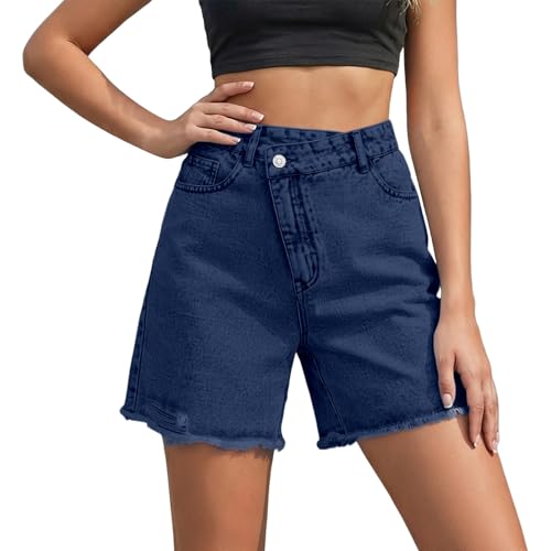Générique Short en Jean délavé Taille Haute pour Femme, Coupe Ample et Confortable avec Ceinture réglable, idéal pour Les Sorties Estivales...