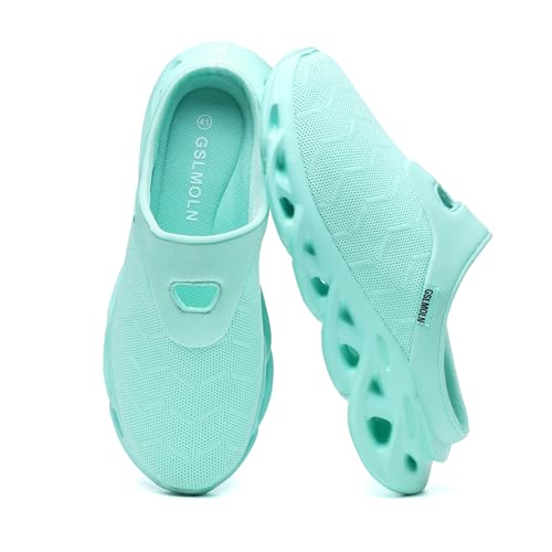 Jakcuz Mesh Women Walking Shoes Lady Fashion Open Back Sneakers Casual Shoes Light Blue Size 10.5
