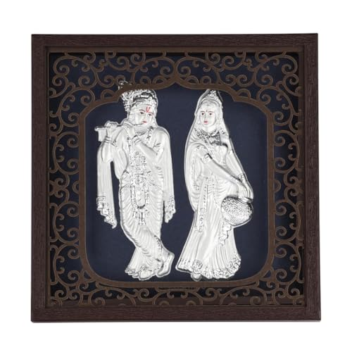 Image of BHAGWATIJEWELS Silver Plating Radhakrishna Frame | Divine Home Decor | Wall Mount Square Photo Frame for Gift, Wooden PhotoFrame for Temple | hangingframe (6.50 inch x 6.50 inch Inch)