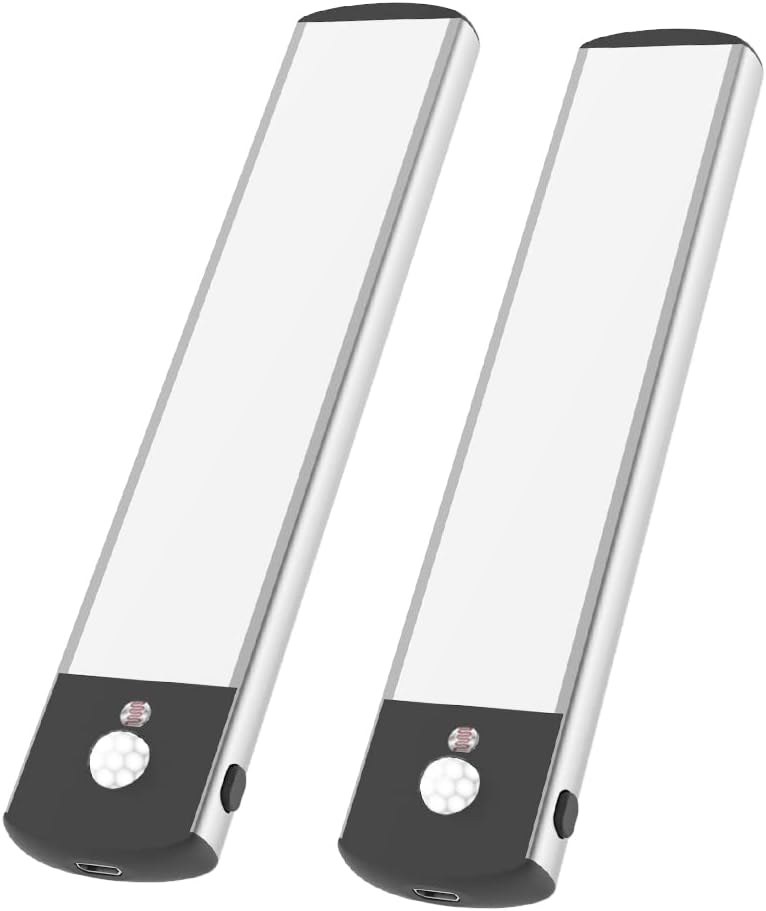 Under Cabinet Lighting 54 LED Closet Light, Motion Sensor Lights Indoor Rechargeable Battery Operated Ultra Thin Dimmable Wireless Stick-on Night Light Bar for Kitchen, Wardrobe, Garage (2 Packs)