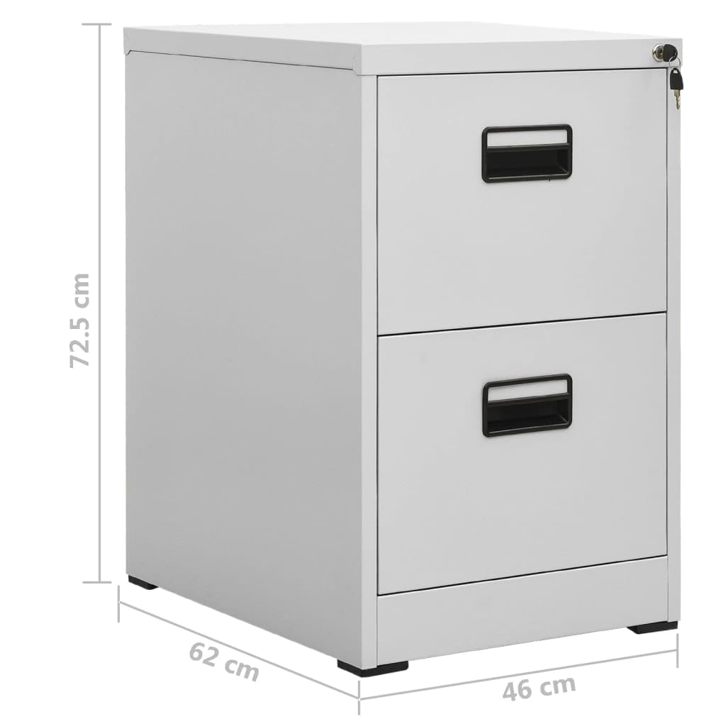 Armadietto in acciaio grigio chiaro, 46 x 62 x 72,5 cm, con serratura, 2 cassetti, aste sospese, per ufficio, home office e studio, versatile armadio multiuso per riporre documenti