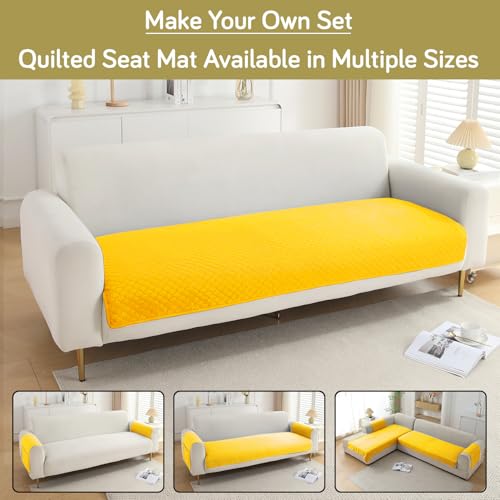 Image of HOKIPO Polyester Quilted Sofa Cover Mats For 1 /2 /3 Seater Sofa And L Shape. Make Your Own Sofa Cover Set, Mat Length 90(D) X 90(L) Cm, Yellow (In-718-Ylw)