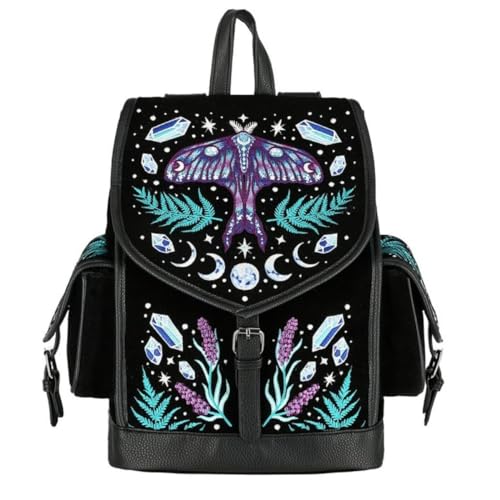 Restyle Mochila Bosque Encantado Terciopelo Gótico Bruja Polilla Bordado