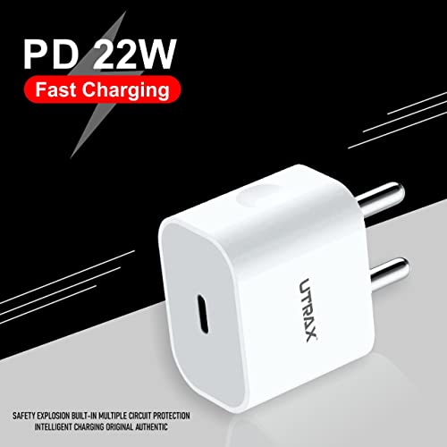 Image of Utrax 22W Type C PD Fast Charger Adapter | USB-C Power Delivery | Compatible with iPhone 12 /13 /14 /15, iPad, MacBook & All Apple USB-C PD Devices | Without Cable (White)
