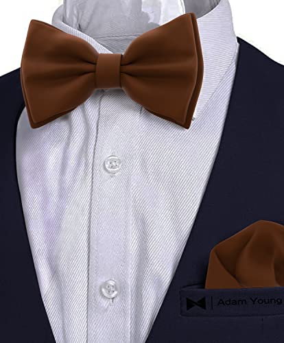 Image of Men's Bow Ties with Handkerchief Pre-Tied Style Formal Satin Classic Bowtie for Tuxedo Faux Silk