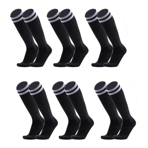 Augctoer 6 Pairs Soccer Socks Breathable Knee High Tube, Striped Football Baseball Softball Team Socks for Men Women Unisex