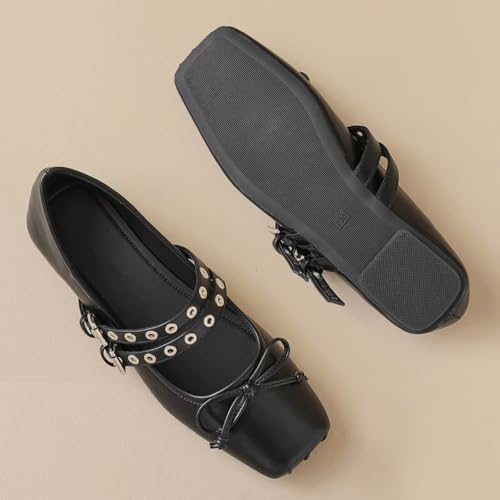 Hee grand Women's Mary Jane Flats Fashion Bowknot Square Toe Ballet Flats Comfortable Ankle Strap Flats3