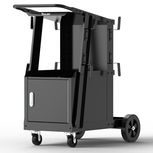 Image of TOOLIOM Welding Cart with Lockable Cabinet, 265 lb Capacity | Lockable enclosed storage, side hooks, organized accessory access