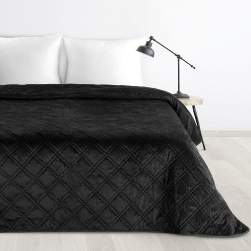LUIZ 8 Tagesdecke 220x240cm – Weiche Veloursdecke in schwarz, gesteppt, dekorativ, pflegeleicht