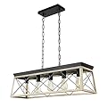 LABOREDUCER Dining Room Light Fixture,5-Light Chandelier for Island Light,Black and Oak FinishKitchen Lighting Hanging Pendant Light Kitchen Island,Industrial Island Lights for Kitchen Dining Room